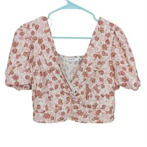 Midnight Sky Size Extra Large XL Rayon Cotton Linen Floral Pink White Cropped